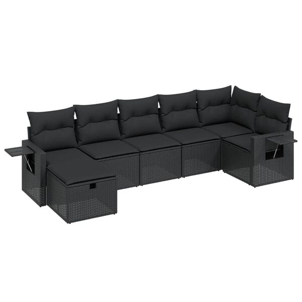 vidaXL 7 pcs conjunto de sof&aacute;s p/ jardim c/ almofad&otilde;es vime PE preto