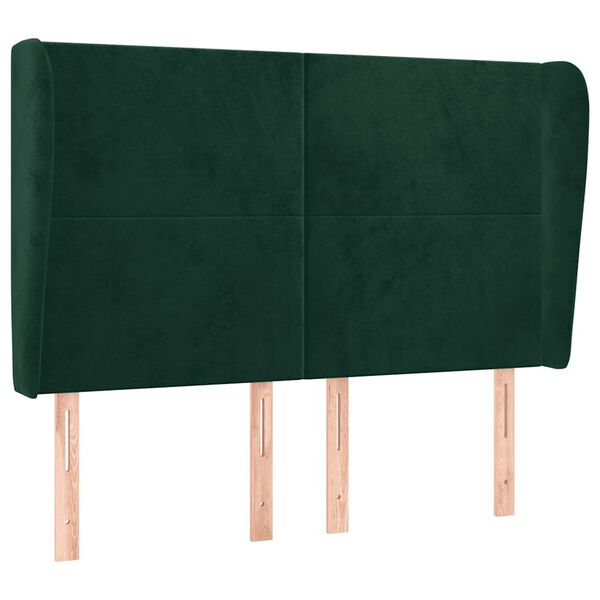 vidaXL Cabeceira cama c/ abas veludo 147x23x118/128 cm verde-escuro