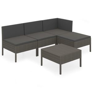 vidaXL 5 pcs conjunto lounge de jardim c/ almofad&otilde;es vime PE cinzento