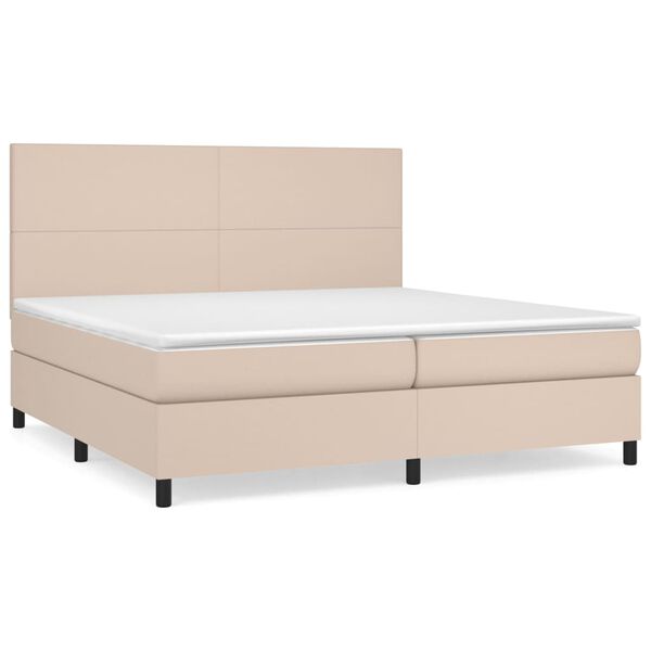 vidaXL Cama com molas/colch&atilde;o 200x200 cm couro artificial cappuccino
