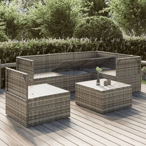vidaXL 6 pcs conjunto lounge de jardim c/ almofad&otilde;es vime PE cinzento