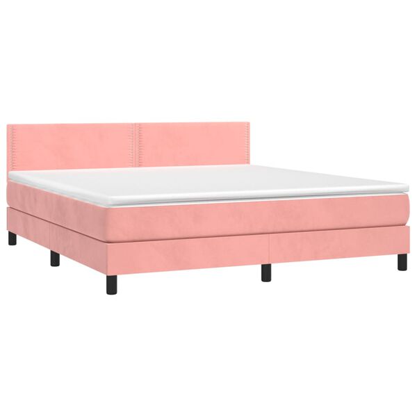 vidaXL Cama box spring c/ colch&atilde;o/LED 160x200 cm veludo rosa