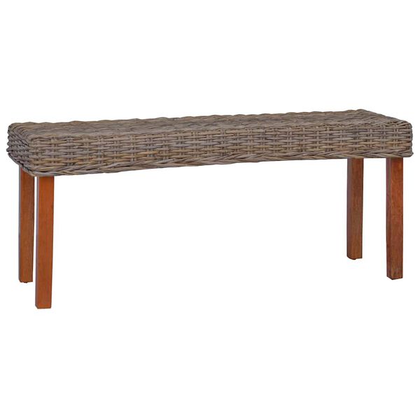 vidaXL Banco 110cm vime Kubu natural e madeira maci&ccedil;a de mogno