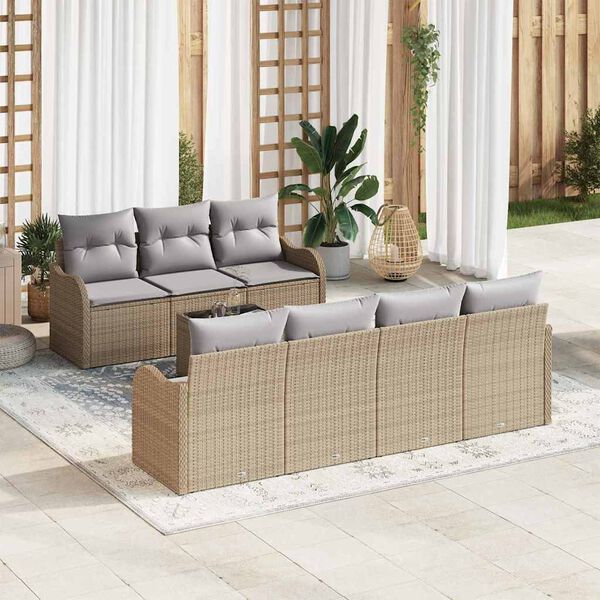 vidaXL Conjunto de Sof&aacute; de Jardim com almofada 8 pcs Bege e Cinza