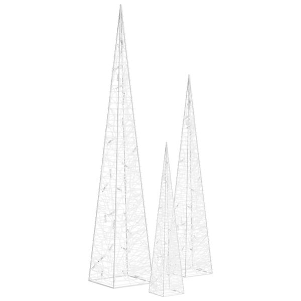 vidaXL Conj. cones decorativos c/ LEDs branco frio acrílico 30/45/60cm
