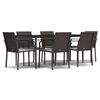 vidaXL 7 pcs conjunto de jantar p/ jardim c/ almofad&otilde;es vime PE e a&ccedil;o