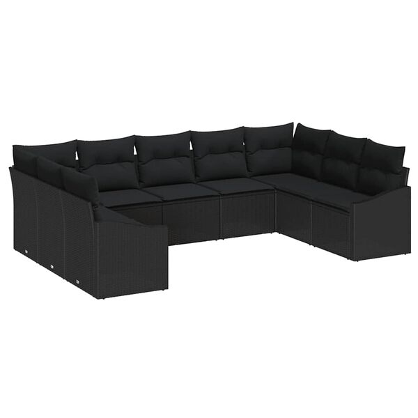 vidaXL Conjunto de Sof&aacute;s com almofada 9 pcs Preto vime PE