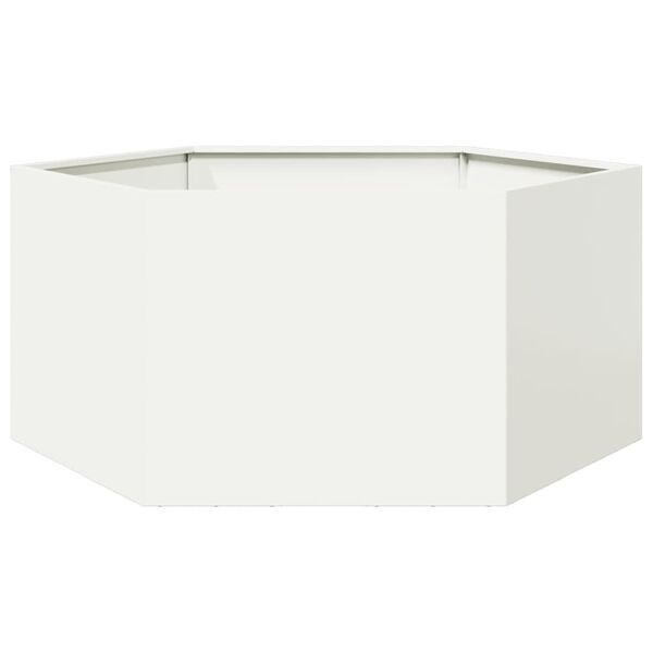 vidaXL Vaso/floreira de jardim hexagonal 104x90x45 cm a&ccedil;o branco