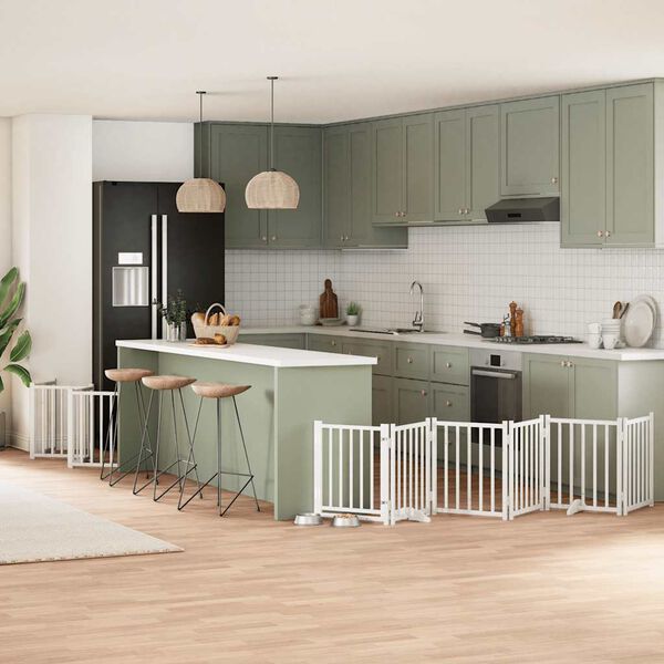 vidaXL Port&atilde;o p/ c&atilde;es com porta dobr&aacute;vel 15 pain&eacute;is 750cm &aacute;lamo branco