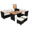 vidaXL 7 pcs conjunto lounge de jardim c/ almofad&otilde;es vime PE preto