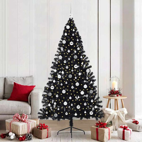 vidaXL &Aacute;rvore de Natal Artificial Pr&eacute;-iluminada Preto 210 cm PVC