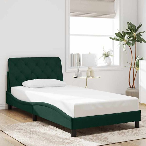 vidaXL Estrutura de cama sem colch&atilde;o 100x200 cm veludo verde-escuro