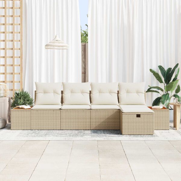 vidaXL Conjunto de Sof&aacute; de Jardim 5 pcs Bege Rattan Sint&eacute;tico