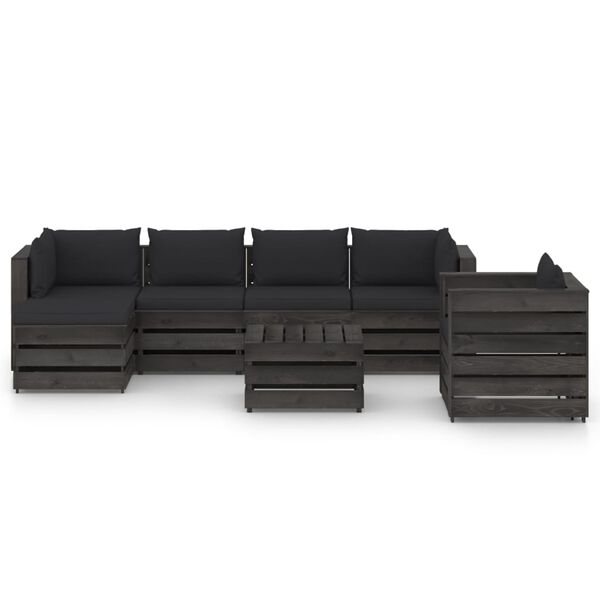 vidaXL 7 pcs conj. lounge jardim + almofad&otilde;es madeira impreg. cinzento