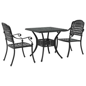vidaXL Conjunto de Mesa de Jardim 3 pcs Preto Alum&iacute;nio Fundido