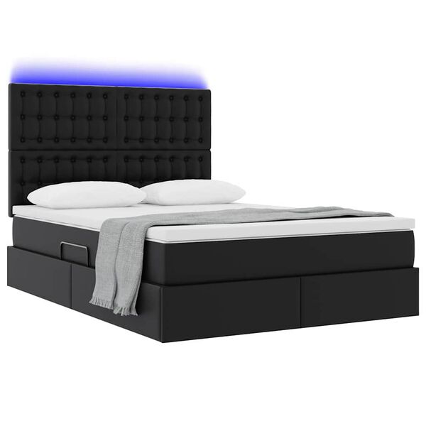 vidaXL Cama com arrumação e LED Preto 140 x 200 cm Couro Sintético