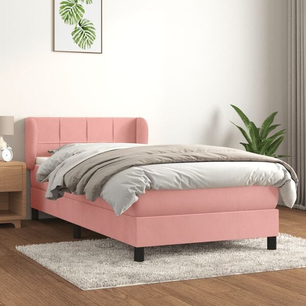 vidaXL Cama com molas/colch&atilde;o 100x200 cm veludo rosa