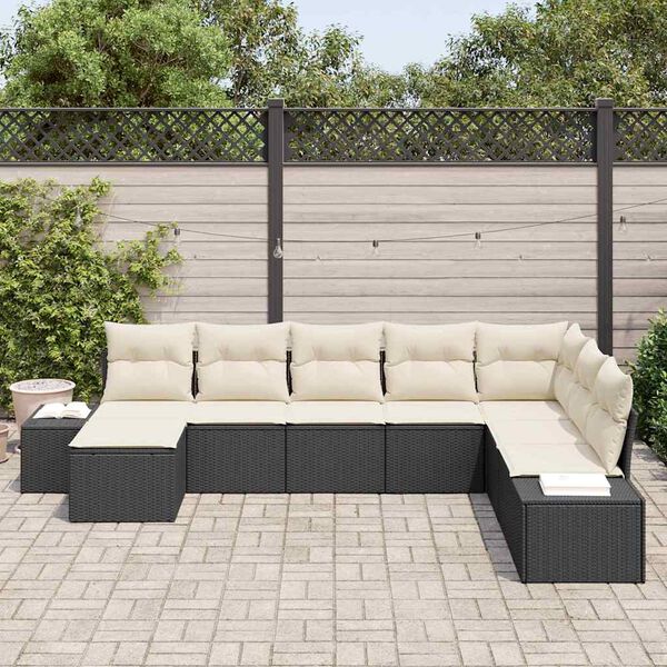 vidaXL Conjunto de Sof&aacute; de Jardim 8 pcs Preto e Creme vime PE