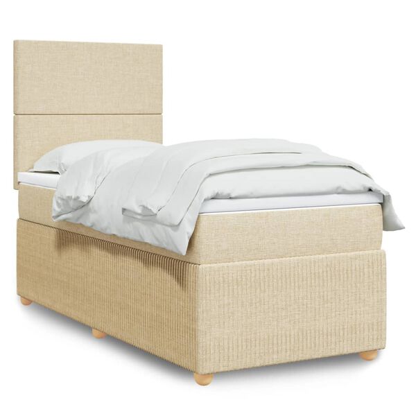 vidaXL Cama com molas/colch&atilde;o 100x200 cm tecido cor creme