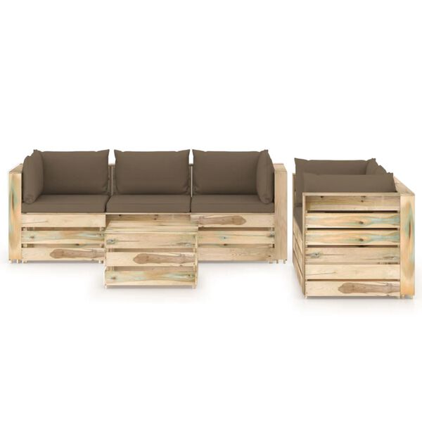vidaXL 6 pcs conj. lounge jardim c/ almofad&otilde;es madeira impreg. verde
