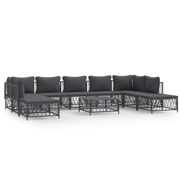 vidaXL 10 pcs conjunto lounge de jardim com almofadões aço antracite