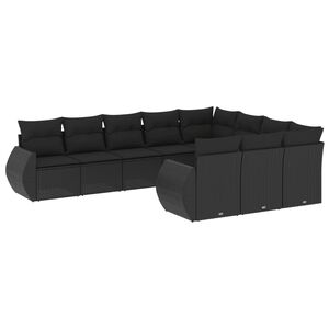 vidaXL 10 pcs conjunto sof&aacute;s de jardim c/ almofad&otilde;es vime PE preto
