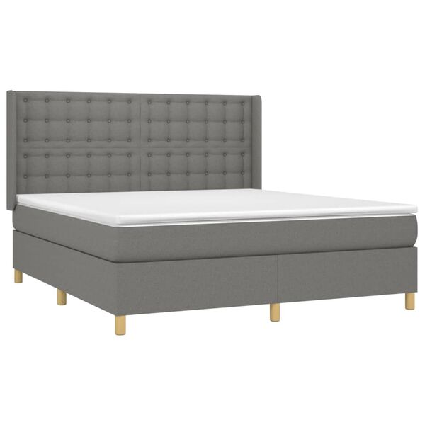 vidaXL Cama box spring c/ colch&atilde;o e LED 160x200 cm tecido cinza-escuro