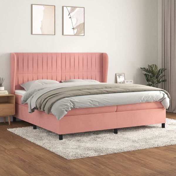 vidaXL Cama com molas/colch&atilde;o 200x200 cm veludo rosa