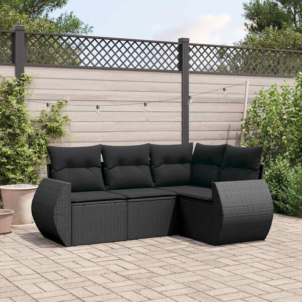 vidaXL 4 pcs conjunto de sof&aacute;s para jardim c/ almofad&otilde;es vime PE preto