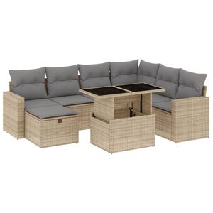 vidaXL 8 pcs conjunto de sof&aacute;s p/ jardim com almofad&otilde;es vime PE bege
