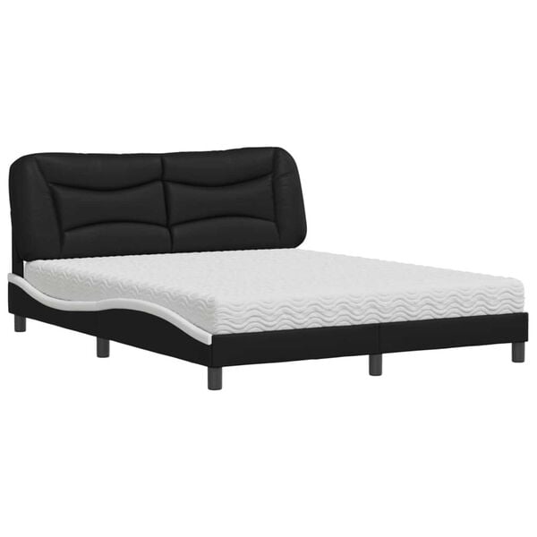 vidaXL Cama com colch&atilde;o Hvar 160x200 cm couro artificial preto e branco