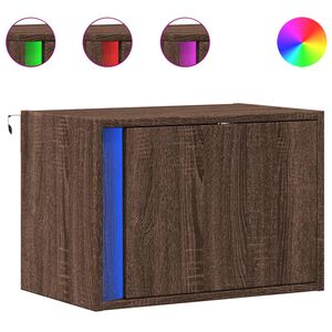 vidaXL Mesa de cabeceira de parede com luzes LED carvalho castanho