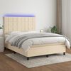 vidaXL Cama box spring c/ colch&atilde;o e LED 140x190 cm tecido cor creme