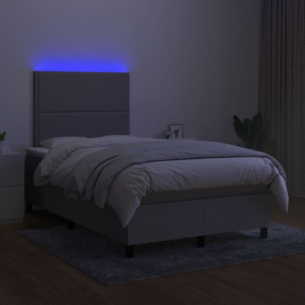 vidaXL Cama box spring c/ colch&atilde;o e LED 120x200 cm tecido cinza-claro