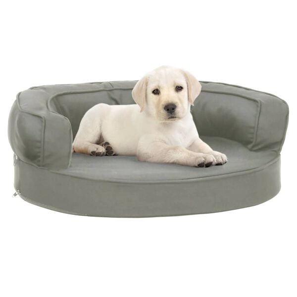 vidaXL Cama para cães ergonómica 60x42 cm aspeto linho cinzento