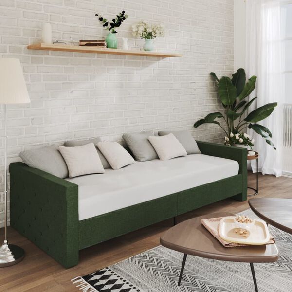 vidaXL Sof&aacute;-cama c/ colch&atilde;o e sa&iacute;da USB 90x200 cm tecido verde-escuro