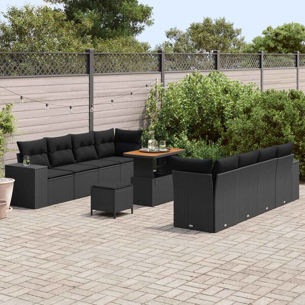 vidaXL Conjunto de Sof&aacute; de Jardim com almofada 11 pcs Preto vime PE