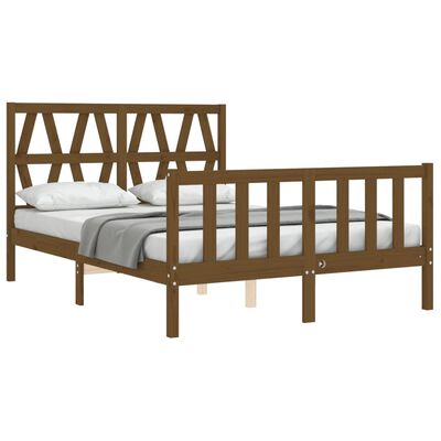 vidaXL Estrutura cama casal pequena c/ cabeceira madeira castanho-mel
