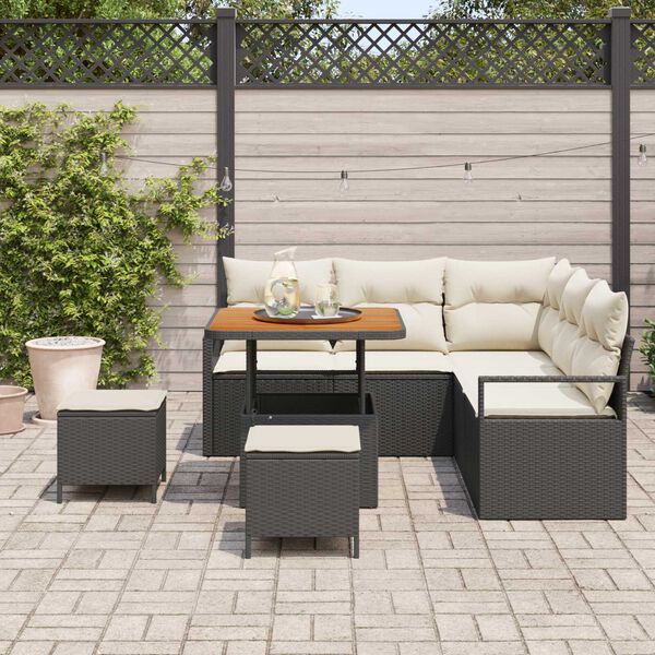 vidaXL Conjunto de Sof&aacute; de Jardim com almofada 8 pcs Preto e Creme
