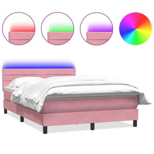 vidaXL Cama box spring c/ colch&atilde;o e LED 140x210 cm veludo Rosa