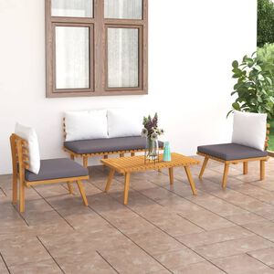 vidaXL 4 pcs conj. lounge jardim c/ almofad&otilde;es madeira ac&aacute;cia maci&ccedil;a