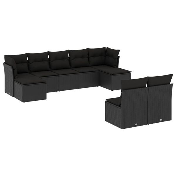 vidaXL 9 pcs conjunto de sof&aacute;s p/ jardim c/ almofad&otilde;es vime PE preto