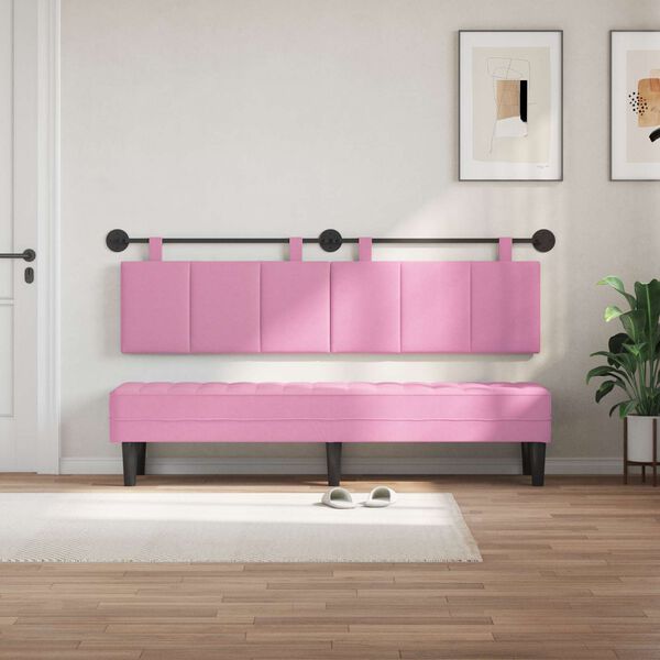 vidaXL Cabeceira Suspensa Riscas Rosa 170 x 55 x 5 cm tecido