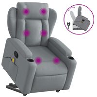 vidaXL Poltrona reclinável massagens tecido cinzento-claro