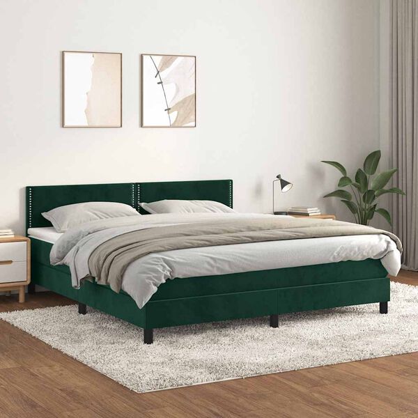 vidaXL Cama com molas/colch&atilde;o 160x200 cm veludo verde-escuro