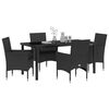 vidaXL Conjunto de Jantar para Jardim com almofada 5 pcs Preto vime PE
