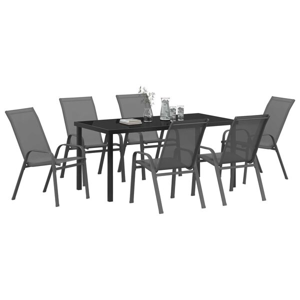 vidaXL Conjunto de Jantar para Jardim 7 pcs Cinza e Preto