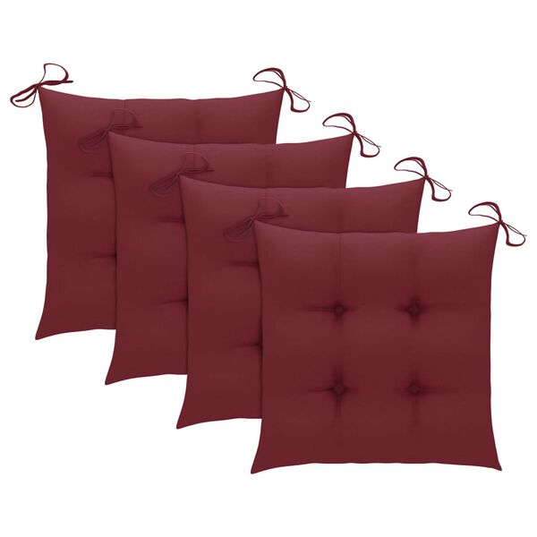 vidaXL Cadeiras de jardim c/ almofad&otilde;es vermelho tinto 4 pcs teca maci&ccedil;a
