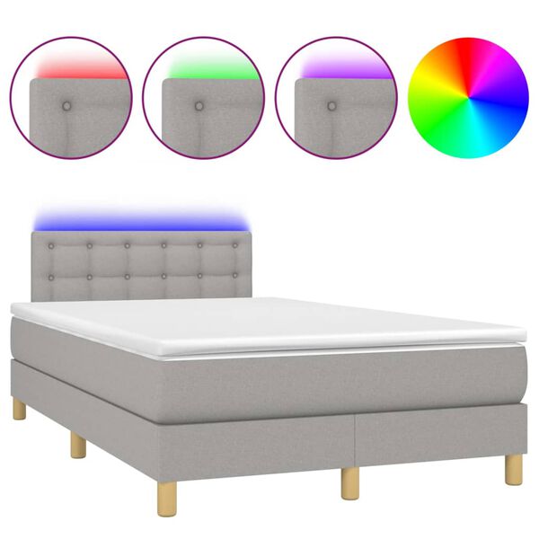 vidaXL Cama box spring c/ colch&atilde;o e LED 120x190 cm tecido cinza-claro
