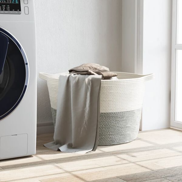 vidaXL Cesto de arruma&ccedil;&atilde;o &Oslash;60x36 cm algod&atilde;o cinzento e branco